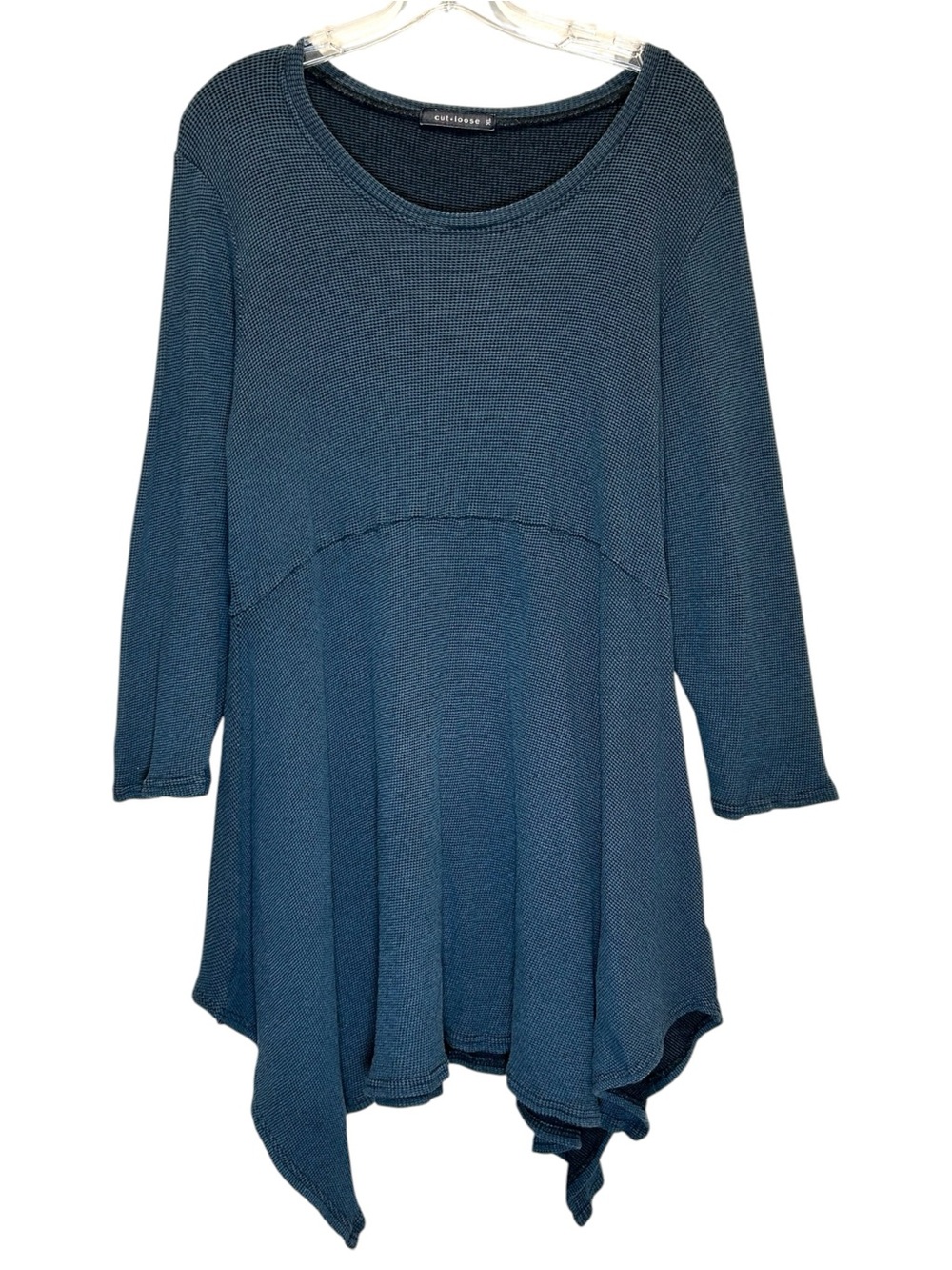 Cut Loose Blue Gray Waffle Knit Asymmetric Lagenlook Tunic Top - Extra Large
